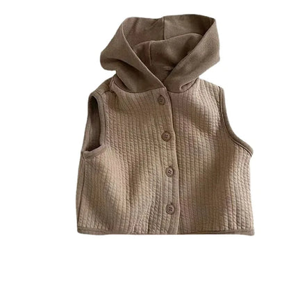 2024 Autumn New Children Casual Hooded Vest Solid Baby Sleeveless Coat Cotton Boys Girls Vest Cardigan Baby Jacket Kids Clothes