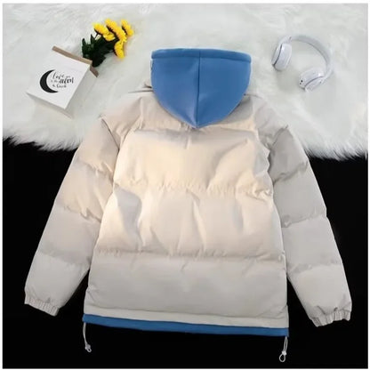 Winter New Style Padded Jacket Thickened Hooded Two-piece Illusion Puffer Jacket For Men Women Loose-fit Couple Student