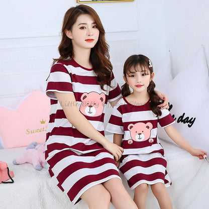 Summer Mom Daughter Night Dress Family Pajamas Sleepwear Kids Girl Nightgown Pajamas for Teen Girls Kids Pajamas Dress