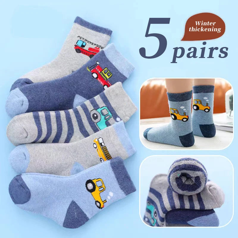 5Pairs 1-16Years Terry Socks for Children cartoon children's fashion wholesale to resell socks little car  Delicate and soft