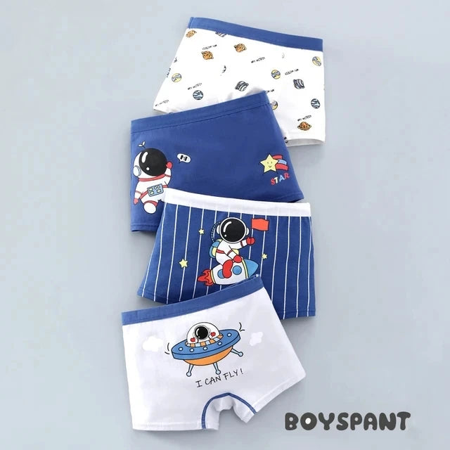 Children's Underwear for Kids Boy Cute Panties Cartoon Print Underpants Train Boxers Toddler Car Print Comfortable Shorts 4pcs