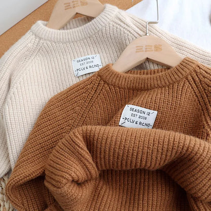 Autumn Winter Knit Kids Sweaters with Lable Children's Clothing Sweater Thickened Boys Girls Loose Knit Sweater