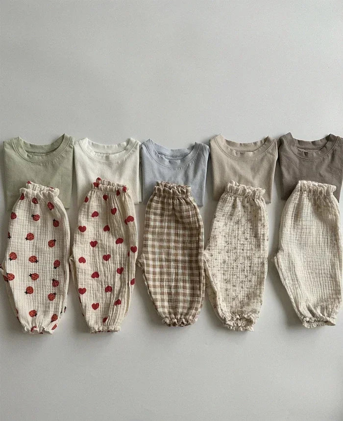 Muslin Cotton Newborn Infant Baby Boys Girls Loose Pants Casual Lantern Pants Full Pants