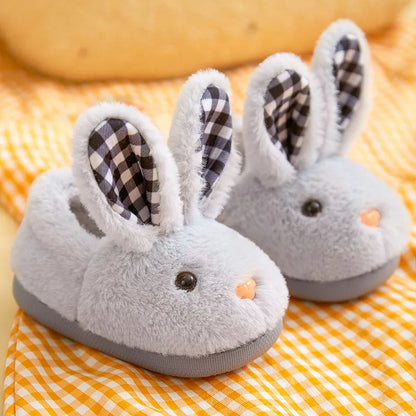 Baby Girls Cotton Slippers  New Winter Children's Cute Rabbit Plush Slippers Boys Home Indoor Shoes Furry Kids Slippers