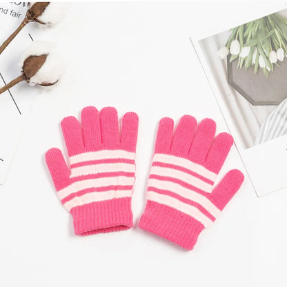 Fashion Striped Gloves Kids Winter Unisex Boys Girl Thick Warm Children Full Finger Mittens Glove For 4-7 Years