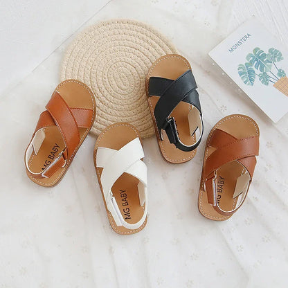 Baby Girls Summer Sandals Boys Toddlers Beach Shoes Cross-tie Fashion Kids Flat Open Toes Gladiator Sandals 2024 Ins Hot Simple