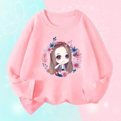 Cute Strawberry Milk Girls Graphic t shirts Juice Kids Cartoon Long Sleeve T-shirt Children’s lollipop Printed Clothes