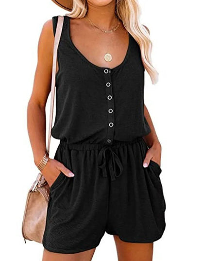 European and American Women's Summer Cross-Border New Sleeveless Jumpsuit With Waist Tied Casual Loose Wide leg Shorts