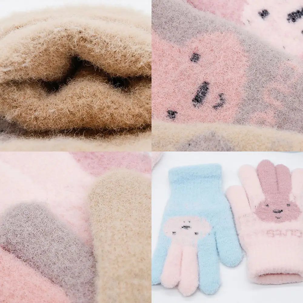 4-10 Years Children Girl Gloves Knitted Winter Boy Full Finger Wool Gloves Baby Girls Cute Rabbit Warm Soft Knitted Kids Gloves