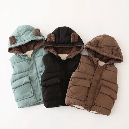 OLEKID 2024 Autumn Winter Thicken Warm Children Vest Cartoon Hooded Baby Fleece Vest 1-7 Years Kids Girl Waistcoat Boy Outerwear