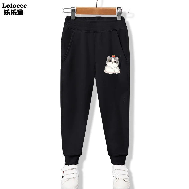 3-14 Years Girls Spring Sport Pants Cotton Comfortable Jogger Pants Children Birthday Present Rabbit Ear Print Trousers