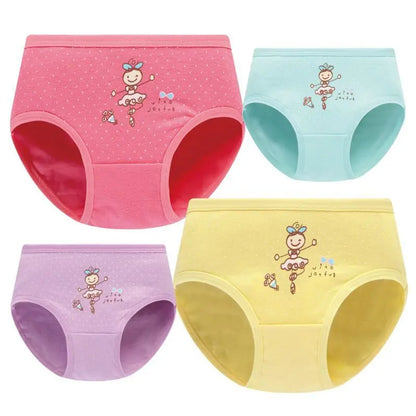 4 Pcs/Lot Kids Cotton Briefs Girls Panties Cartoon Pattern Underpants Candy Colors Triangle Girls Underwear  2-10 Years