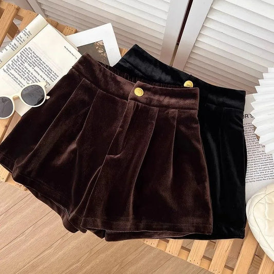 baby girls winter shorts Korean velvet high waist wide leg shorts kids clothes teenage vintage streetwear 3 to 16 years