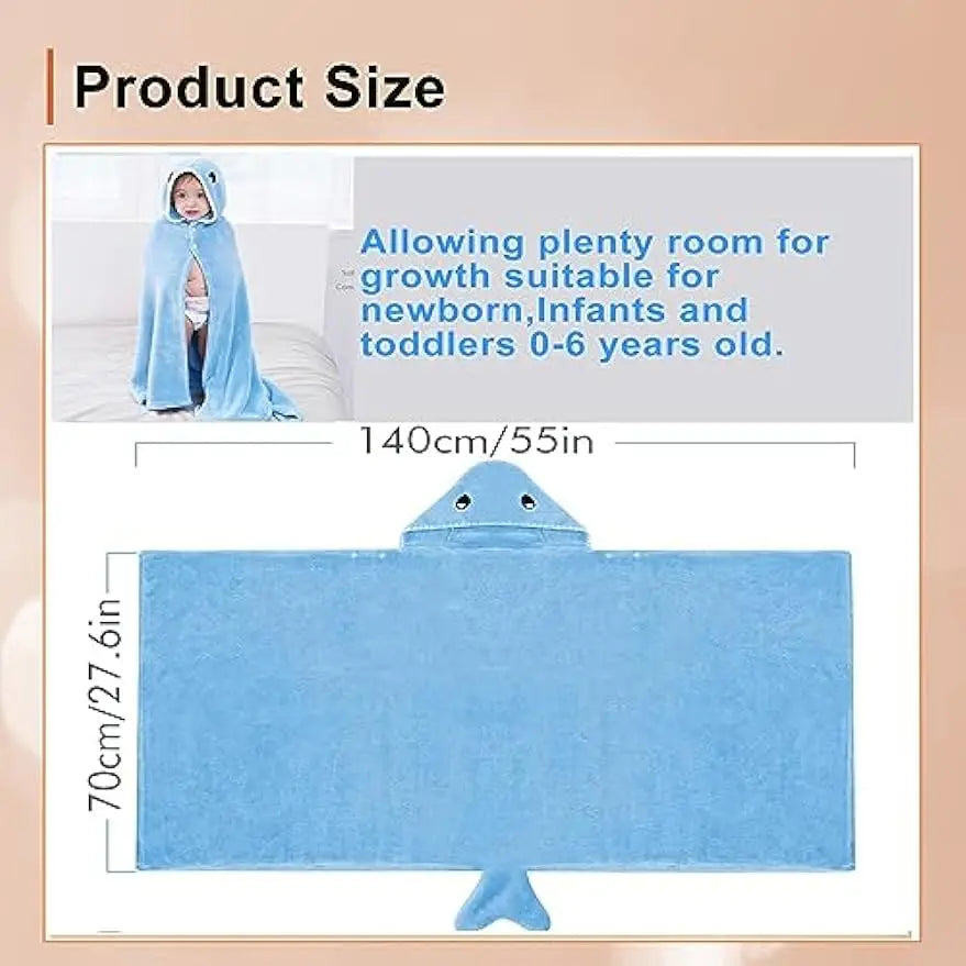 Large Baby Hooded Towel with Cute Animal Design Ultra Soft Thick Cotton Bath Towel with Hood for Toddler Infant Newborn