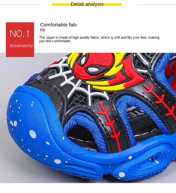 Disney LED Sport Sandals Summer Cartoon Spiderman Sandals for Boys Casual Beach Shoe Soft Sole Kids Shoes