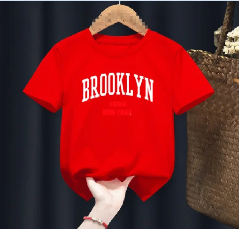 Brooklyn 1898 New York Cute Boy Girl T-shirts  Children Letter Clothes Baby Red Harajuku T-shirts Tops