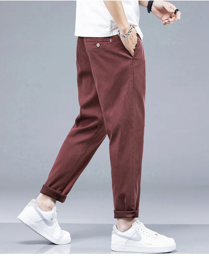 Brand Clothing New Summer Soft Lyocell Fabric Men's Casual Pants Thin Slim Elastic Waist Korea Jogger Ankle Length Trousers Male