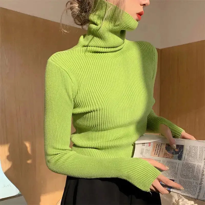 Women Pullover Heaps Collar Turtleneck Sweaters Autumn Winter Soft Warm Jumper Slim Female Basic Tops Casual Soft Knit Sweaters