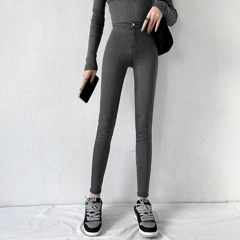 Skinny Jeans For Woman 90s Super Stretch Gray Denim Sexy High Waist Slim Female Fashion Office Trendy Waisted Vintage Pants Y2K