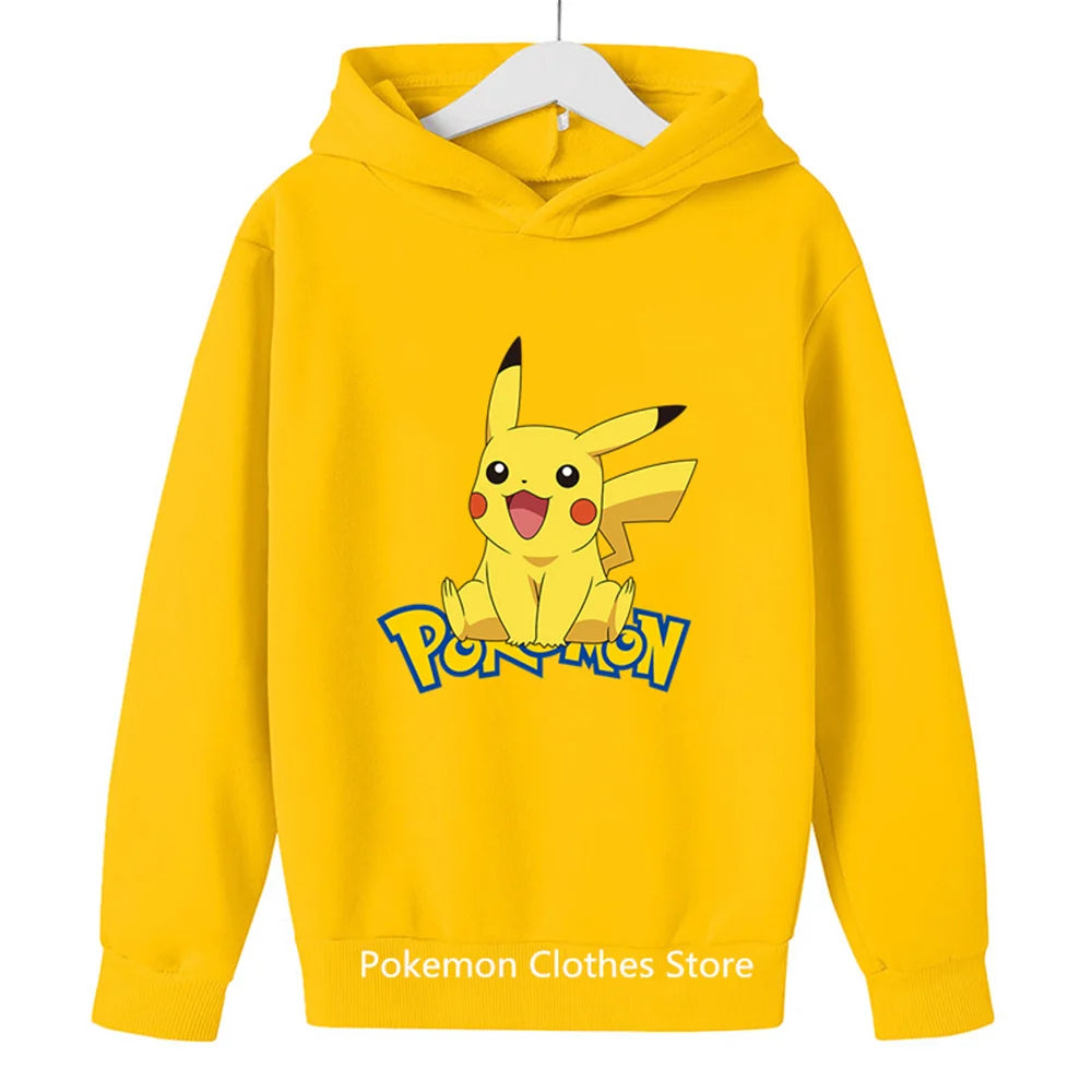 Pokemon Baby Boy Cool Pikachu Hoodie 2-13 Years Old Cartoon Sweater Spring and AutumnThin Coat Children's Hooded New