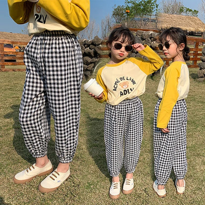 LJMOFA Kids Children Summer Harem Pants Cotton Spring Autumn Boy Girl Breathable Casual Long For Baby Teen Korean Trousers D376