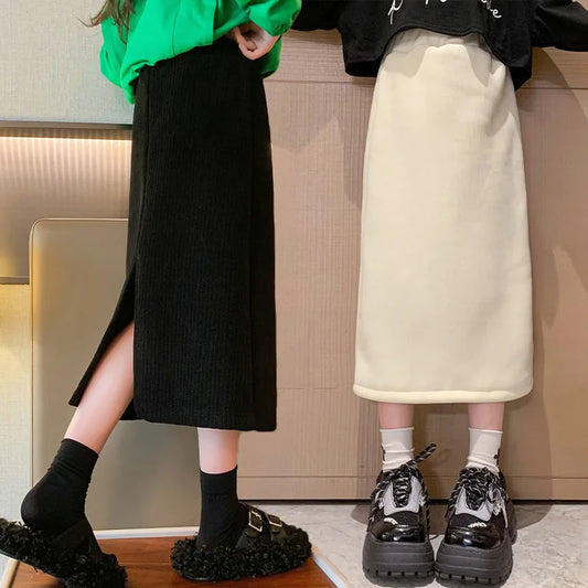 Autumn Winter Warm Teenager Girls Slim Long Skirt New Fashion Korean Version Split Skirt 5 6 8 10 12 14 Years Children Clothing