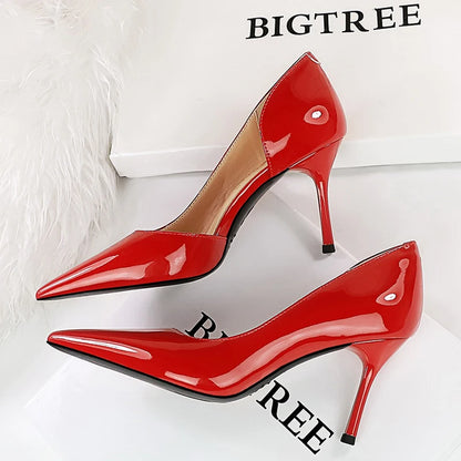 BIGTREE Shoes Women 8 Cm Heels Patent Leather Woman Pumps Stilettos Fashion Lady Shoes Sexy Party Shoes High Heels Plus Size 43