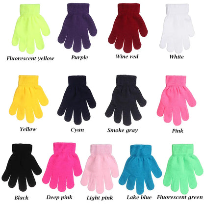 Kids Gloves Autumn Winter Keep Warm Boys Girls Candy Color Stretch Knitted Mittens Children Full Finger Gloves Clothes Accessory