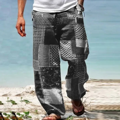 Geometric Pattern Loose Pants New 2024 Men's Four Seasons Pure Cotton Pants Casual Fashion Cool