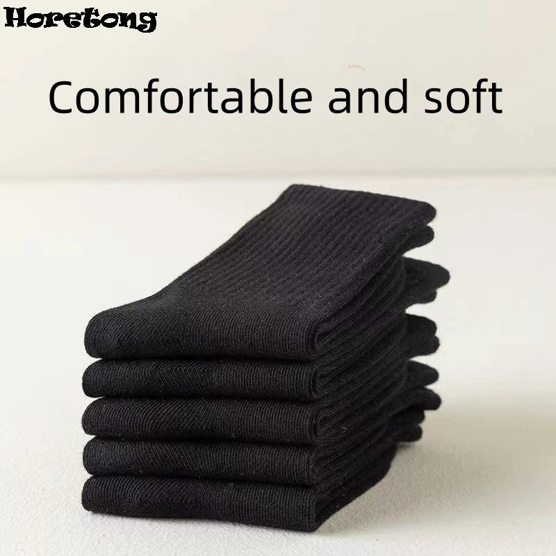 Horetong 5 Pairs/Lot Children Socks Boy Girl Fashion Cotton Black Soft Breathable For Over 3 Years Old Kids Casual Student Socks