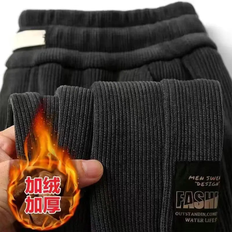 Corduroy Men's Thick Casual Pants Outdoor Warm Fashionable Stretch Sports Pants Joggers Comfortable Bound Feet Sweatpants