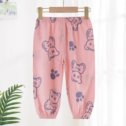 Children's Mosquito Pants 2 4 6 8 Yrs Boys Girls Summer New Disney Cartoon Print Loose Bloomers Cotton Kids Pajama Trousers