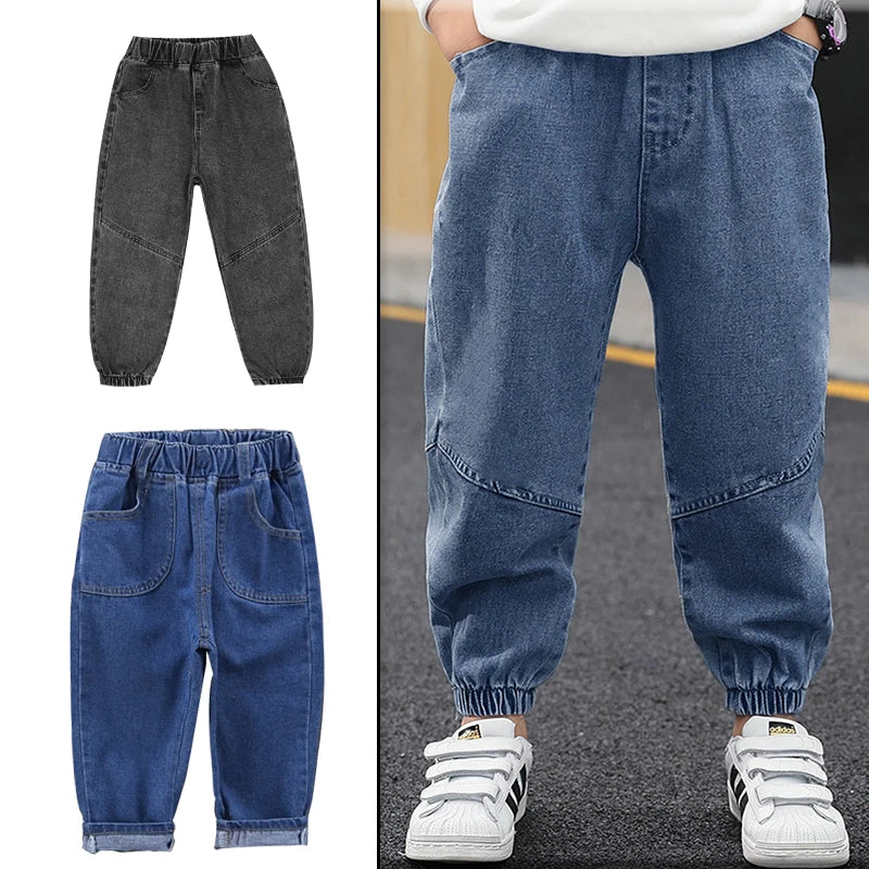 2024 Kids Boys Jeans Classic Black Blue Pants Streetwear Denim Jogger Pant Infant Boy Casual Bowboy Trousers4-10T джинсы детские