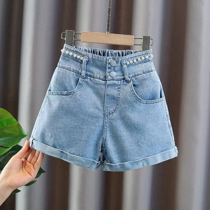 Girls' Summer 3-10-14T Children's Jeans Shorts New Fashion Children's Wear Girls' Big Boy Thin White Pants