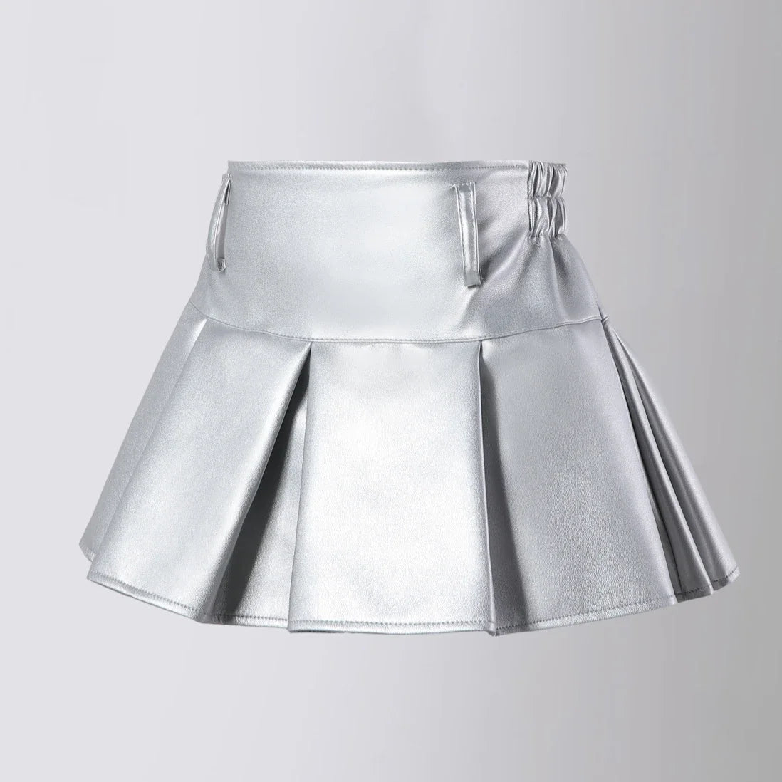 Girls Leather Skirts Silver Color PU Autumn Winter High Waist A-line Short Skirt Teen Kids Clothes Fashion Group Dance Skirtlet