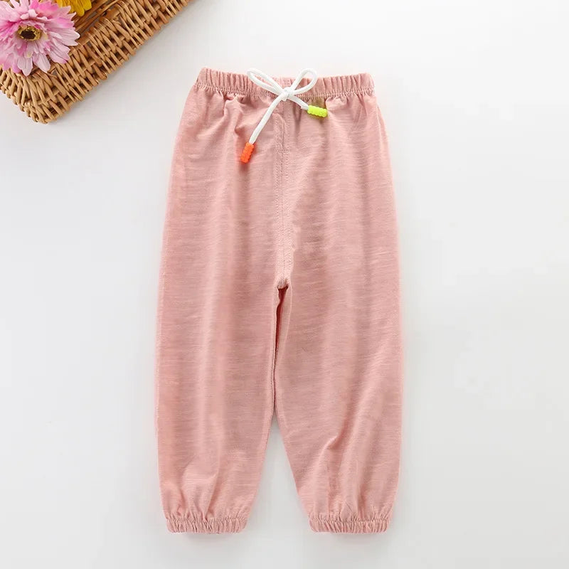 Children Pants Summer Cotton Thin Breathable Prevent Mosquito Candy Color Kids Boys Girls Baby Pants