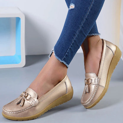 Genuine Leather Women Flats Fashion Casual Women Shoe Moccasins Shoes Woman Slip On Flat Shoes Black Ladies Shoes Plus Size