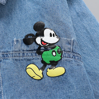 Kids Clothes Denim Shirt Spring Autumn Baby Boys Girls Cartoon Mickey Mouse Long Sleeves Lapel Shirts Children Cotton Jackets