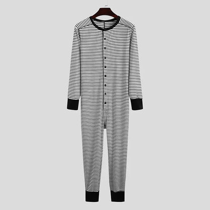 Striped Men's Casual and Comfortable Long-sleeved Jumpsuit Spring and Autumn Daily Home Wear in Stock