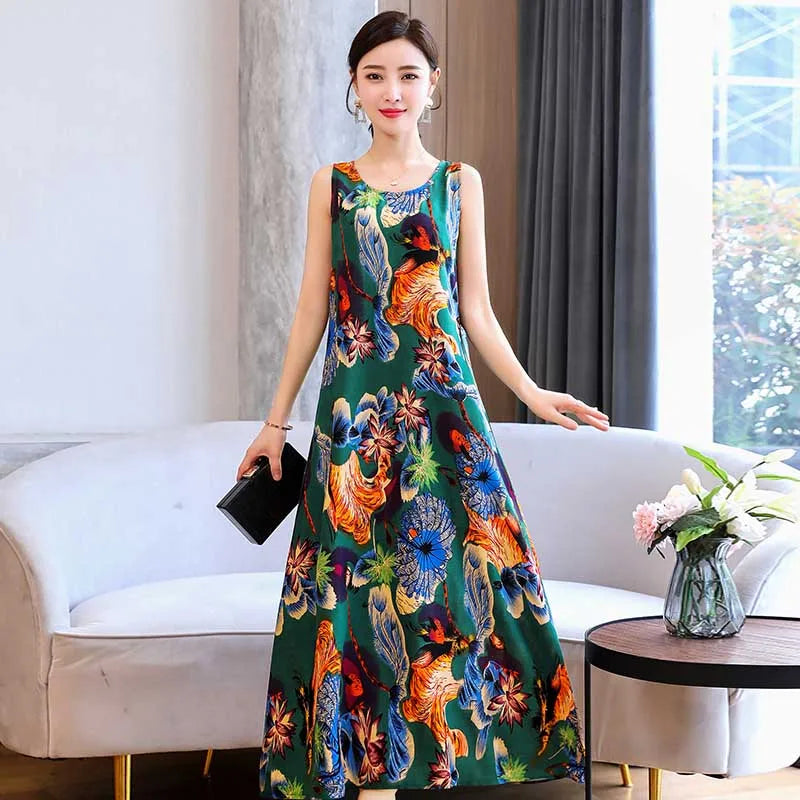 New Hot Fashion Summer Dresses For Women Print Vintage O-neck Dress Sundress Fashion A-line Dress Women Clothing