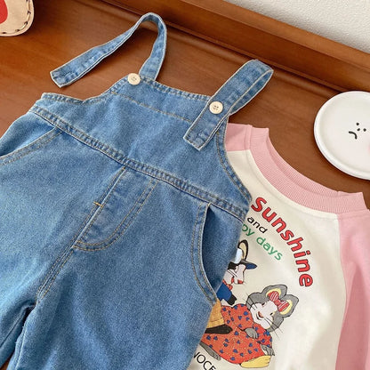 Cute Kids Girls Overalls 0-6Years Children Bunny Ear Ball Loose Denim Jumpsuit Suspender Pant Jeans Outwear Autumn Clothes