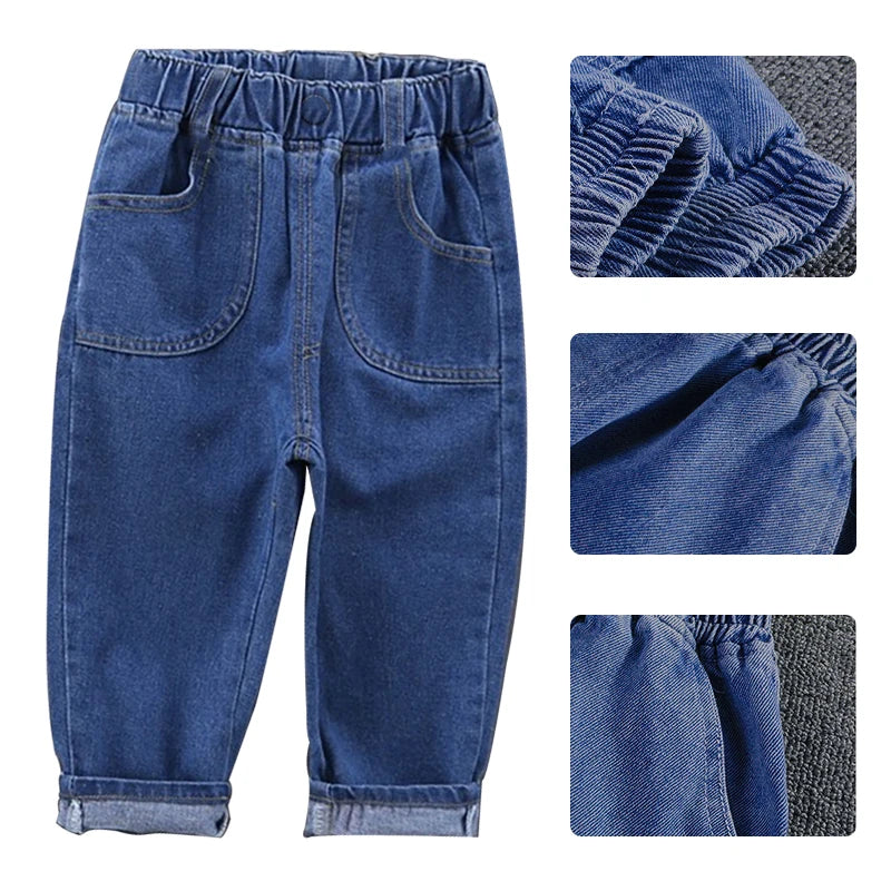 2024 Kids Boys Jeans Classic Black Blue Pants Streetwear Denim Jogger Pant Infant Boy Casual Bowboy Trousers4-10T джинсы детские