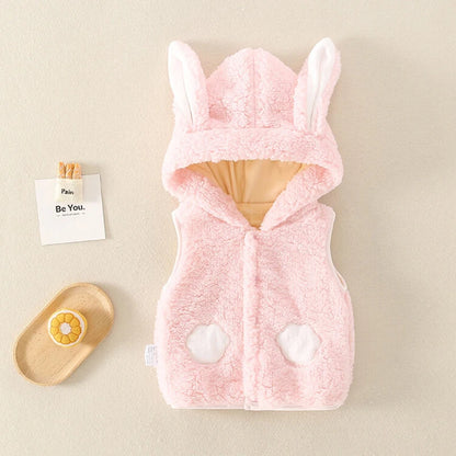 Keep Warm Autumn Winter Sleeveless Jacket For Girls Boys Cute Animal Hooded Vest New Fashion Plush Outerwear Baby Waistcoat 0-4Y