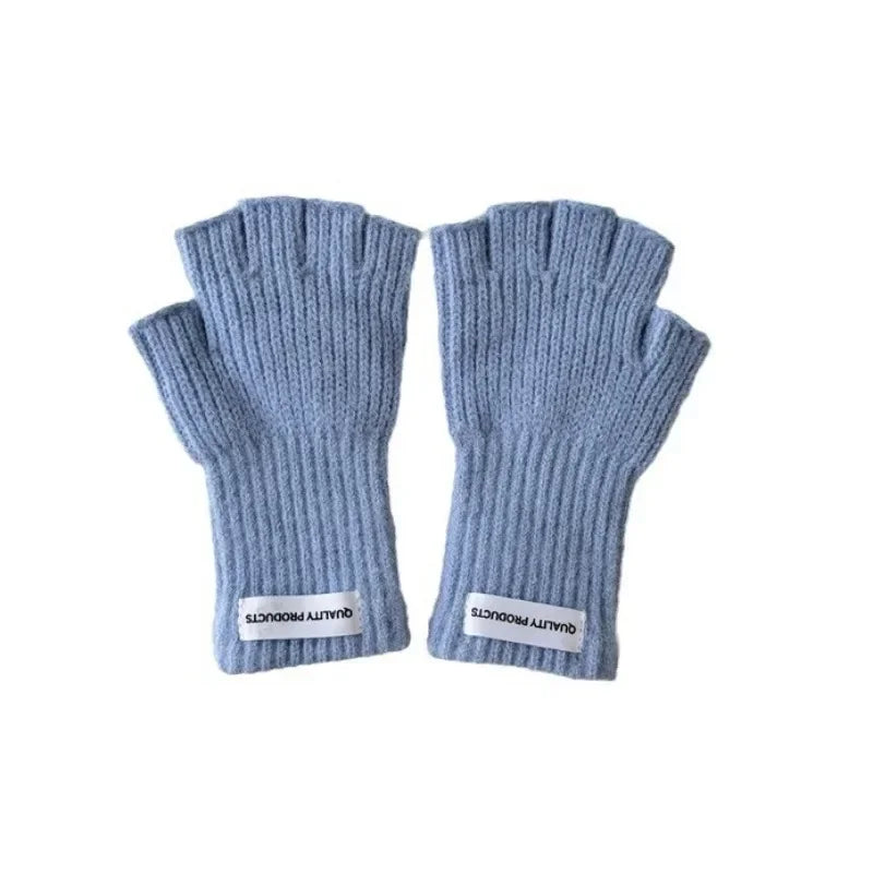 Wool Warm Children Fingerless Glove for Boy Girl Chic Simplicity Candy Color Student Glove Autumn Winter Half-finger Gloves