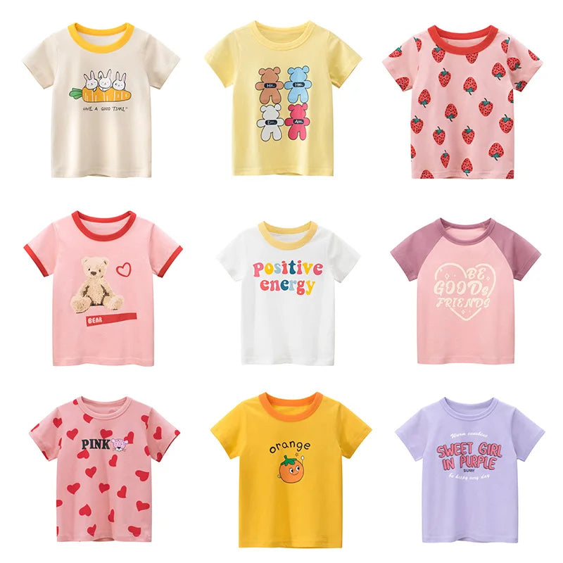 2023 Summer Children Short Sleeve T-shirts For Girl Printed Bear Baby Girl Top 2-8 Years Baby Girl T Shirts Toddler Girl Clothes