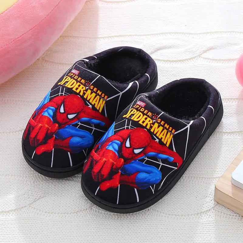 Disney Children Cartoon Spider Print Cotton Slipper Soft Autumn Winter Warm Baby Boys Girl Indoor Home Bedroom Cotton Shoes