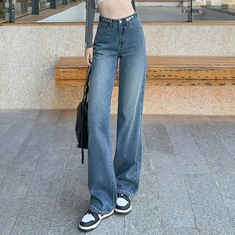 Denim Jeans Women Casual Fashion Design Pants Loose Straight Brand Pink Blue Black Four Season Dropship