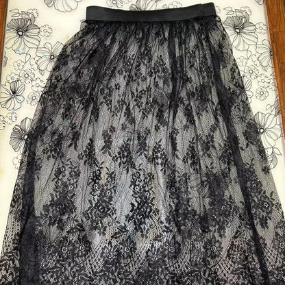 Women Sexy Mesh Lace Transparent Long Tulle Skirt Korean Fashion Summer Ladies Elastic High Waist Black White Beach Midi Skirt