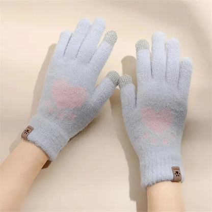 Winter Cat Paw Gloves Warm Mittens Fashion Mobile Phone Touchscreen Knitted Gloves Thick Women Soft Fluffy Full Fingers Gloves