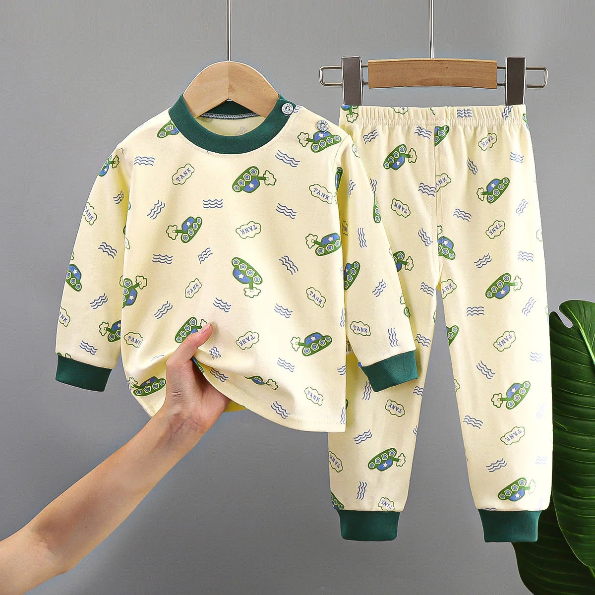 2024 Ins Autumn Children Boys 2PCS Pajamas Set Pure Cotton Warm Full Printed Stretch Kids Girls Sleepwears Toddler Girl Homewear